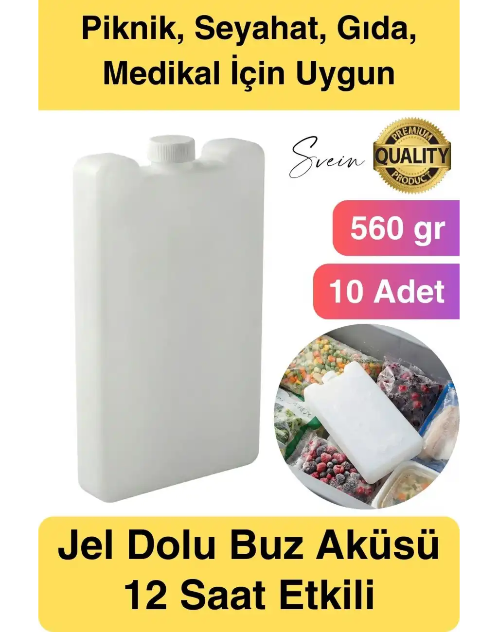 12 Saat Süreli 560 gr Jel Dolu Buz Aküsü Plastik Soğuk Zincir Gıda Yiyecek Uzun Süre Koruma 10 Adet