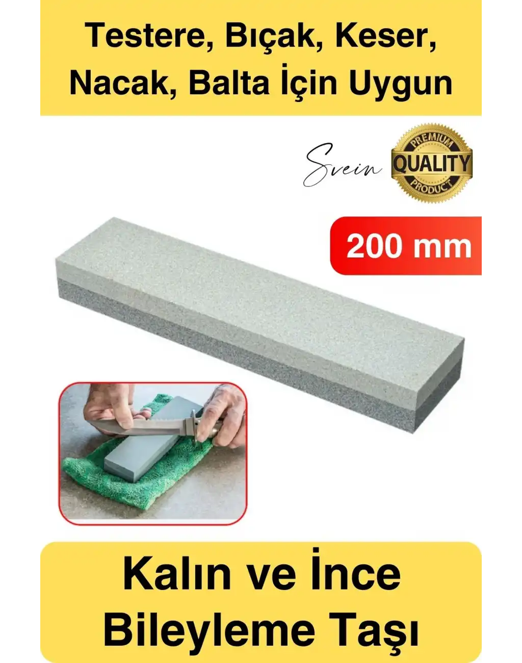 Premium Bıçak Bileme Taşı Çift Taraflı 200 mm Kaba ve İnce Dikdörtgen Biley Testere Nacak Satır