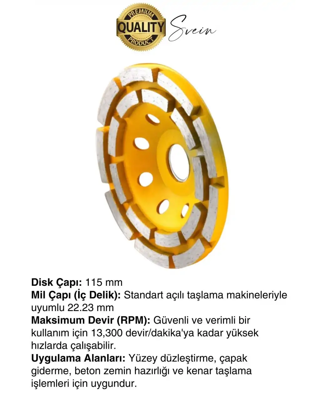 Premium 115 mm Mermer Beton Elmaslı Taşlama Silme Parlatma Diski Uzun Ömürlü Dayanıklı Çanak