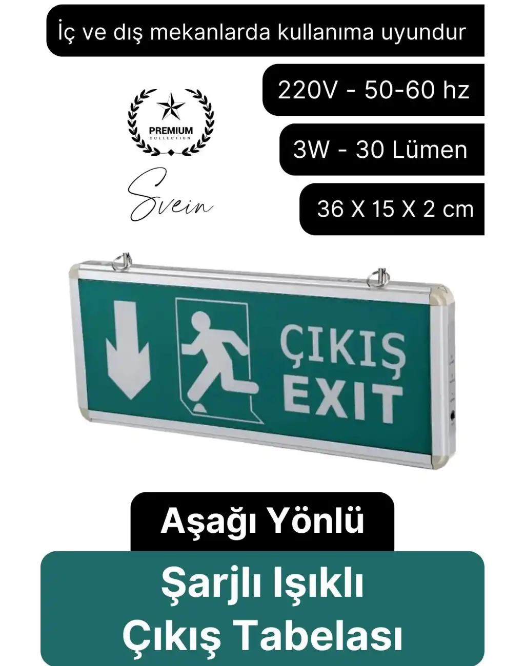 Işıklı Aşağı Çift Yönlü Acil Çıkış Exit Tabelası Şarjlı Yönlendirme Parlayan Armatür Uyarı Levhası