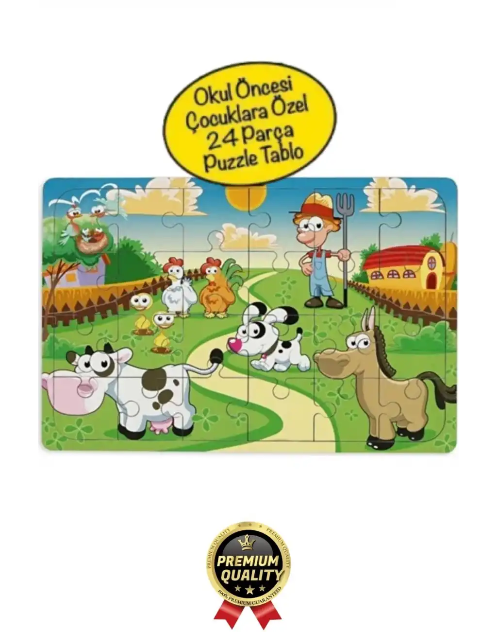 Premium Eğlenceli Eğitici Öğretici Geliştiren Oyun Deneyimi Ahşap Puzzle Çiftlik Hayvanları 24 Parça