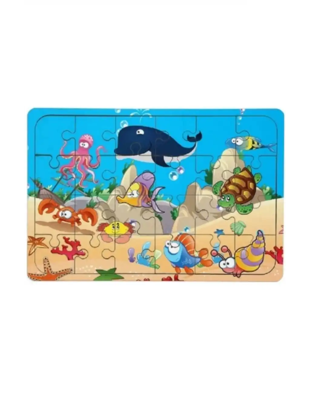 Premium Eğitici Eğlenceli Öğretici Geliştiren Oyun Deneyimi Ahşap Puzzle Denizaltı Balıklar 24 Parça