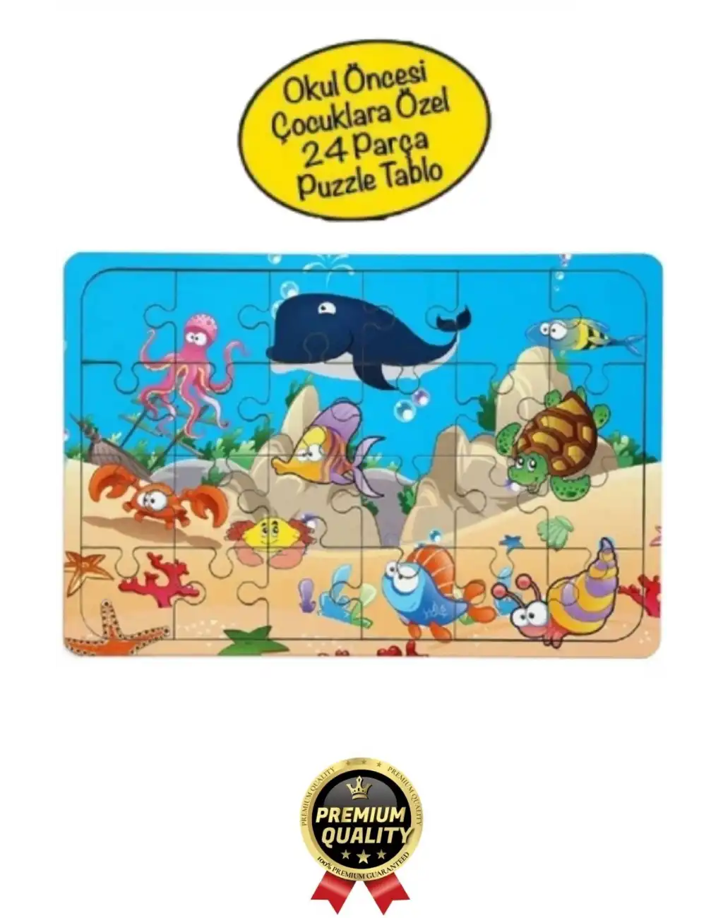 Premium Eğitici Eğlenceli Öğretici Geliştiren Oyun Deneyimi Ahşap Puzzle Denizaltı Balıklar 24 Parça