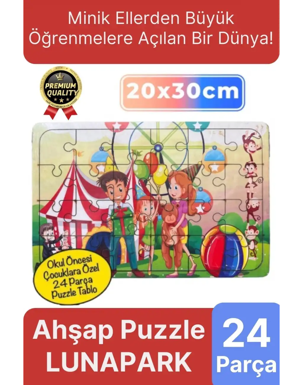 Premium Eğitici Eğlenceli Öğretici Dayanıklı Geliştiren Oyun Deneyimi Ahşap Puzzle Lunapark 24 Parça