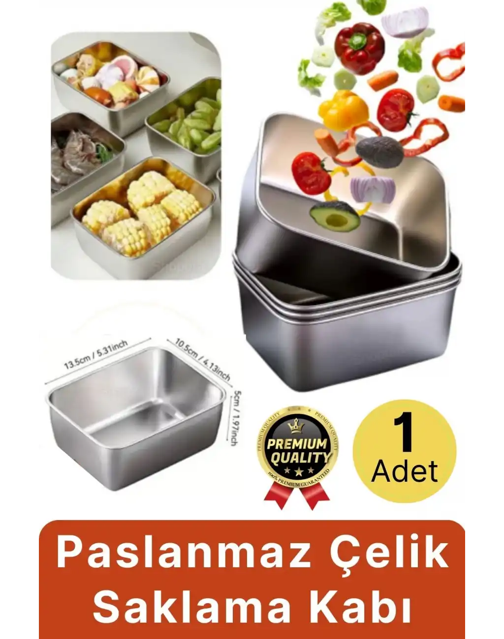 Çok Amaçlı Dayanıklı Gıda Güvenliği Sertifikalı Koku Yapmaz Modern Şık Paslanmaz Çelik Saklama Kabı