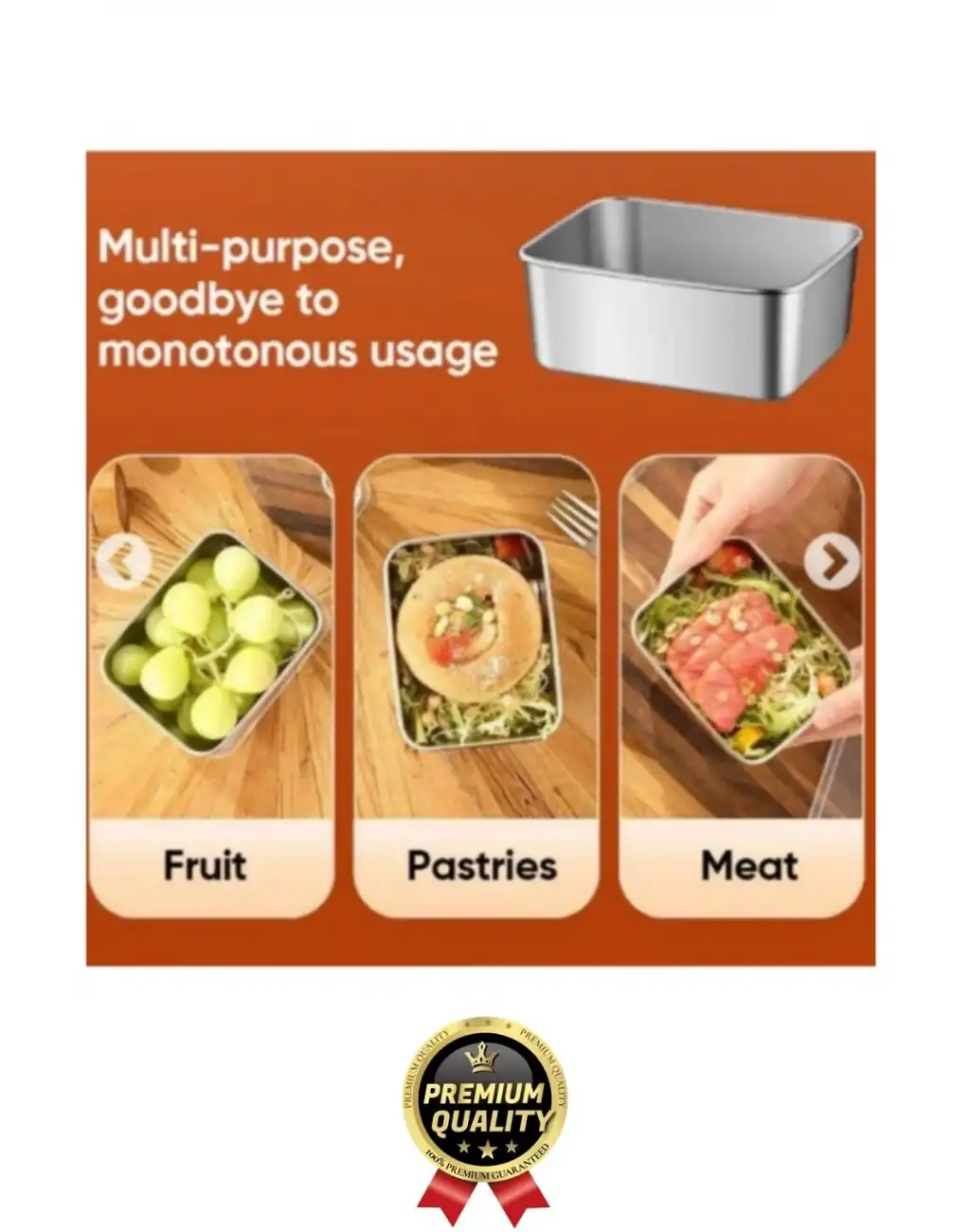 Çok Amaçlı Dayanıklı Gıda Güvenliği Sertifikalı Koku Yapmaz Modern Şık Paslanmaz Çelik Saklama Kabı