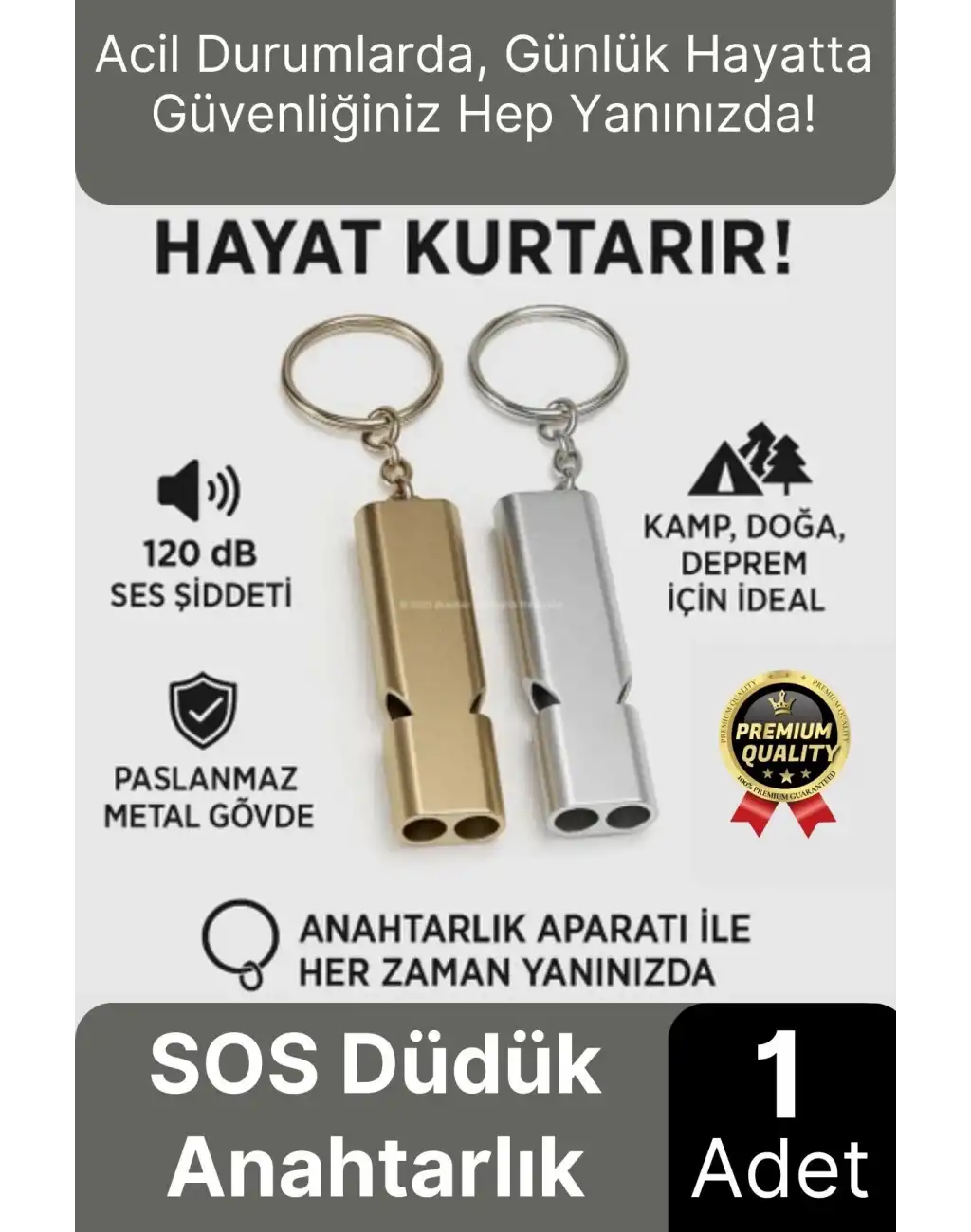 Özel Üretim Paslanmaz Çelik Acil Afet Deprem Spor Stadyum Kamp Alüminyum SOS Düdük Anahtarlık