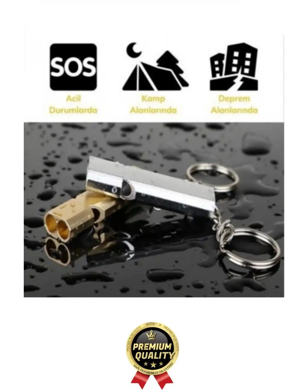 Özel Üretim Paslanmaz Çelik Acil Afet Deprem Spor Stadyum Kamp Alüminyum SOS Düdük Anahtarlık