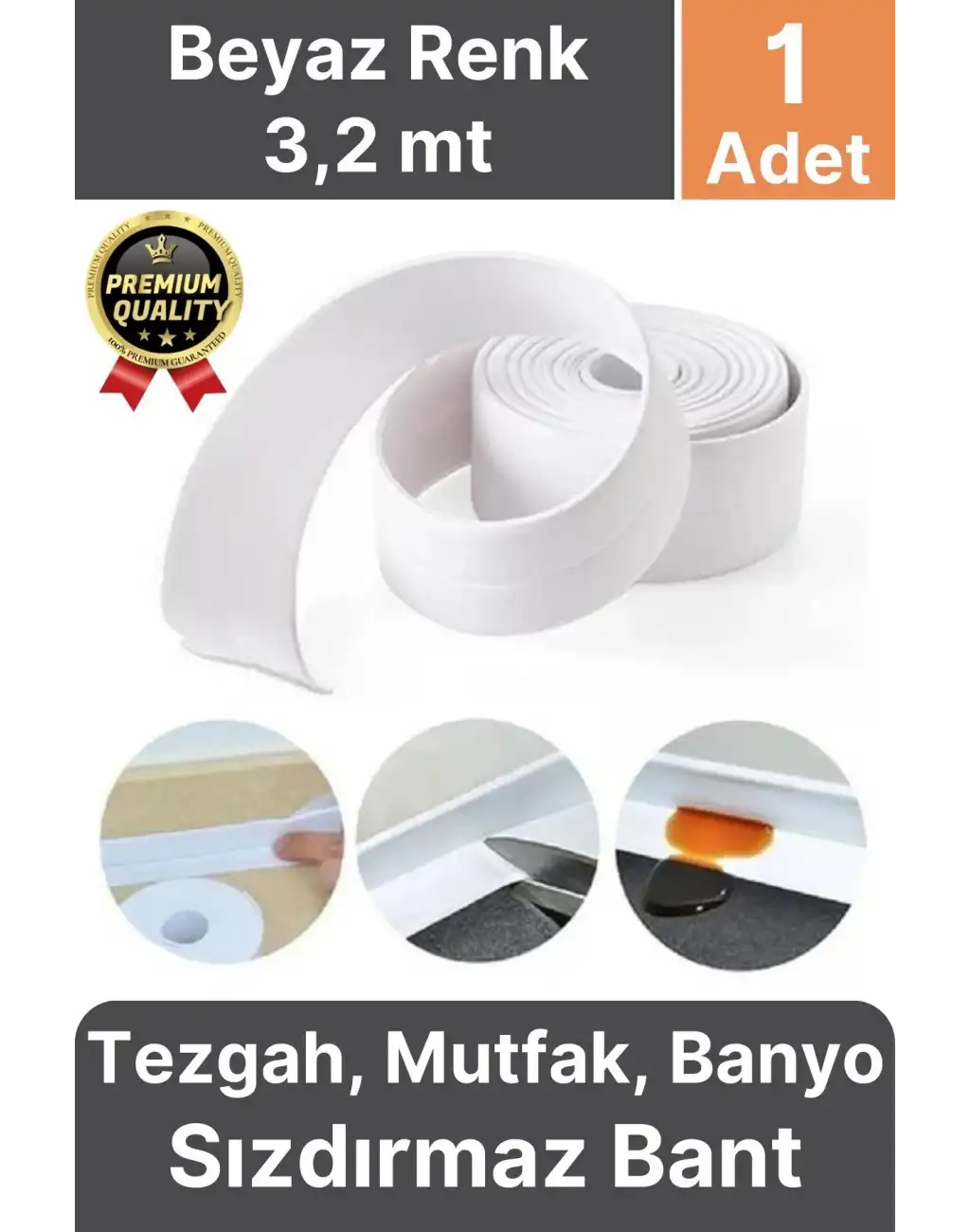 Güçlü Beyaz Ocak Tezgah Kenarı Mutfak Banyo Sızdırmaz Bant Su Geçirmez Küfe Dayanıklı 3,2 mt 1 Adet