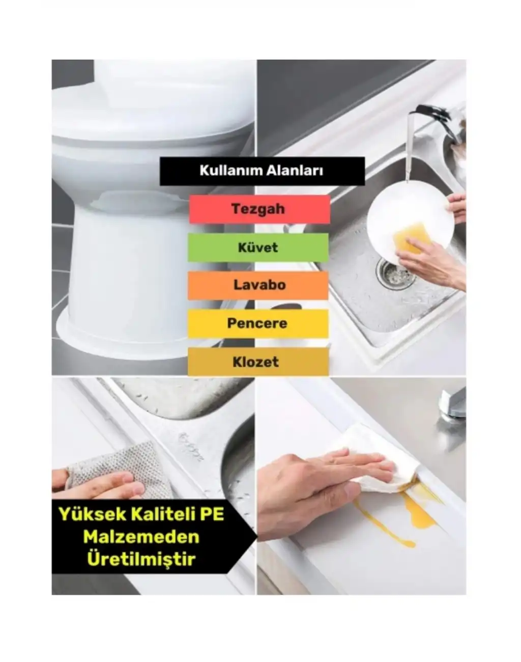 Güçlü Beyaz Ocak Tezgah Kenarı Mutfak Banyo Sızdırmaz Bant Su Geçirmez Küfe Dayanıklı 3,2 mt 1 Adet