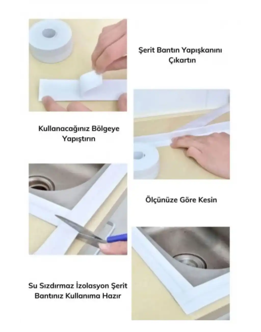 Güçlü Beyaz Ocak Tezgah Kenarı Mutfak Banyo Sızdırmaz Bant Su Geçirmez Küfe Dayanıklı 3,2 mt 1 Adet