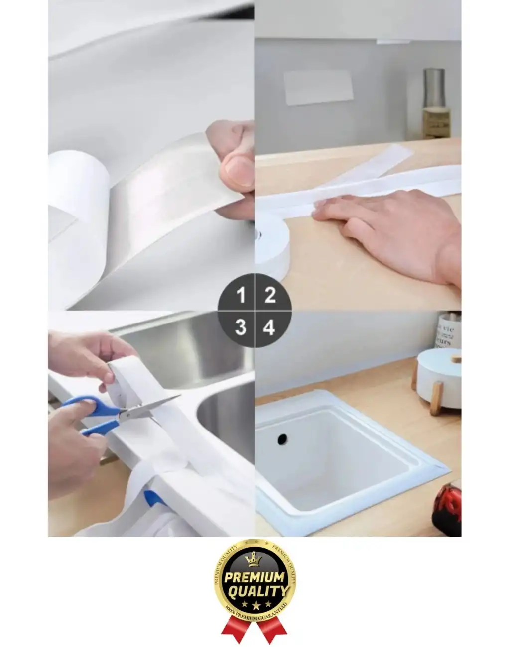 Güçlü Beyaz Ocak Tezgah Kenarı Mutfak Banyo Sızdırmaz Bant Su Geçirmez Küfe Dayanıklı 3,2 mt 1 Adet