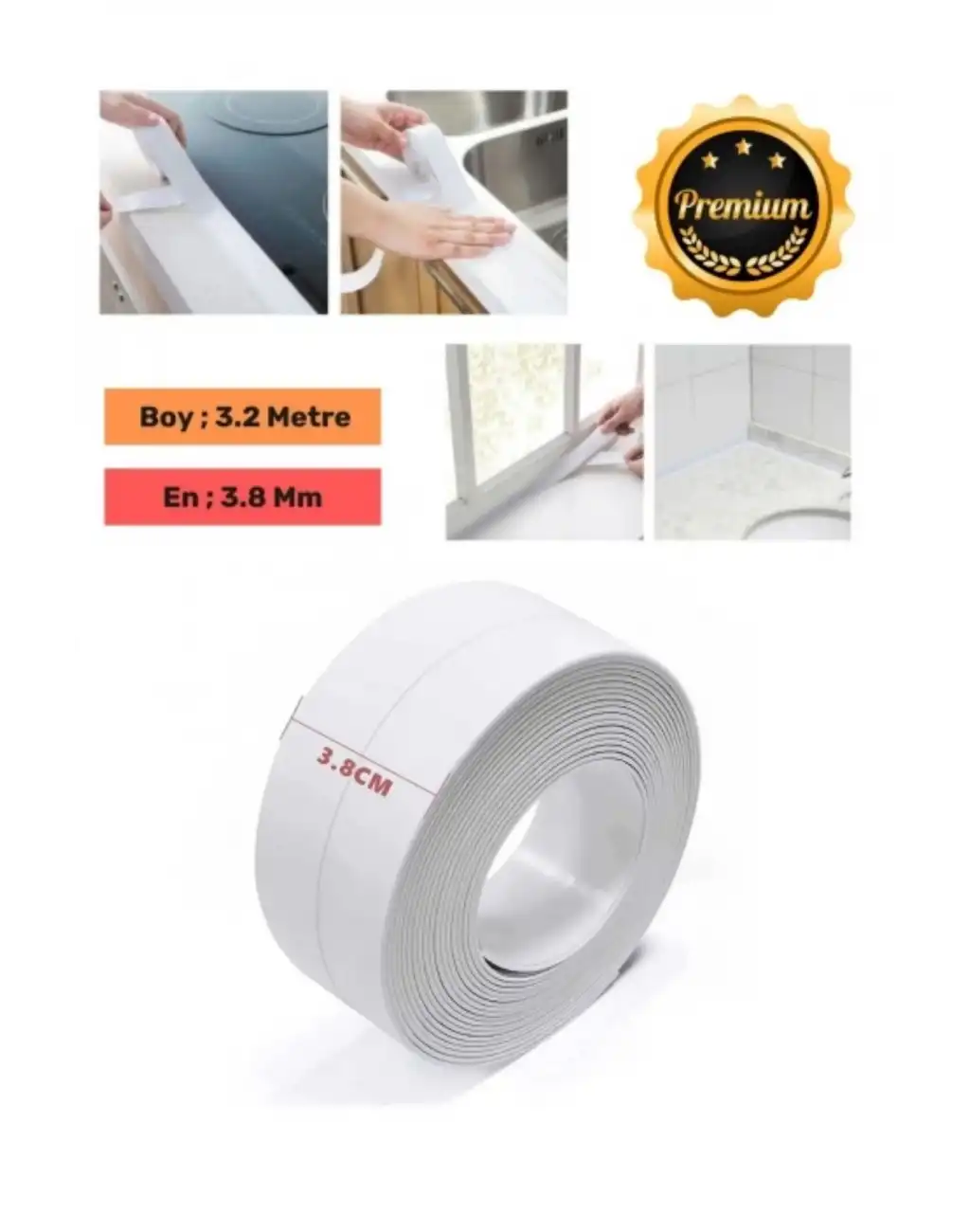 Güçlü Beyaz Ocak Tezgah Kenarı Mutfak Banyo Sızdırmaz Bant Su Geçirmez Küfe Dayanıklı 3,2 mt 1 Adet