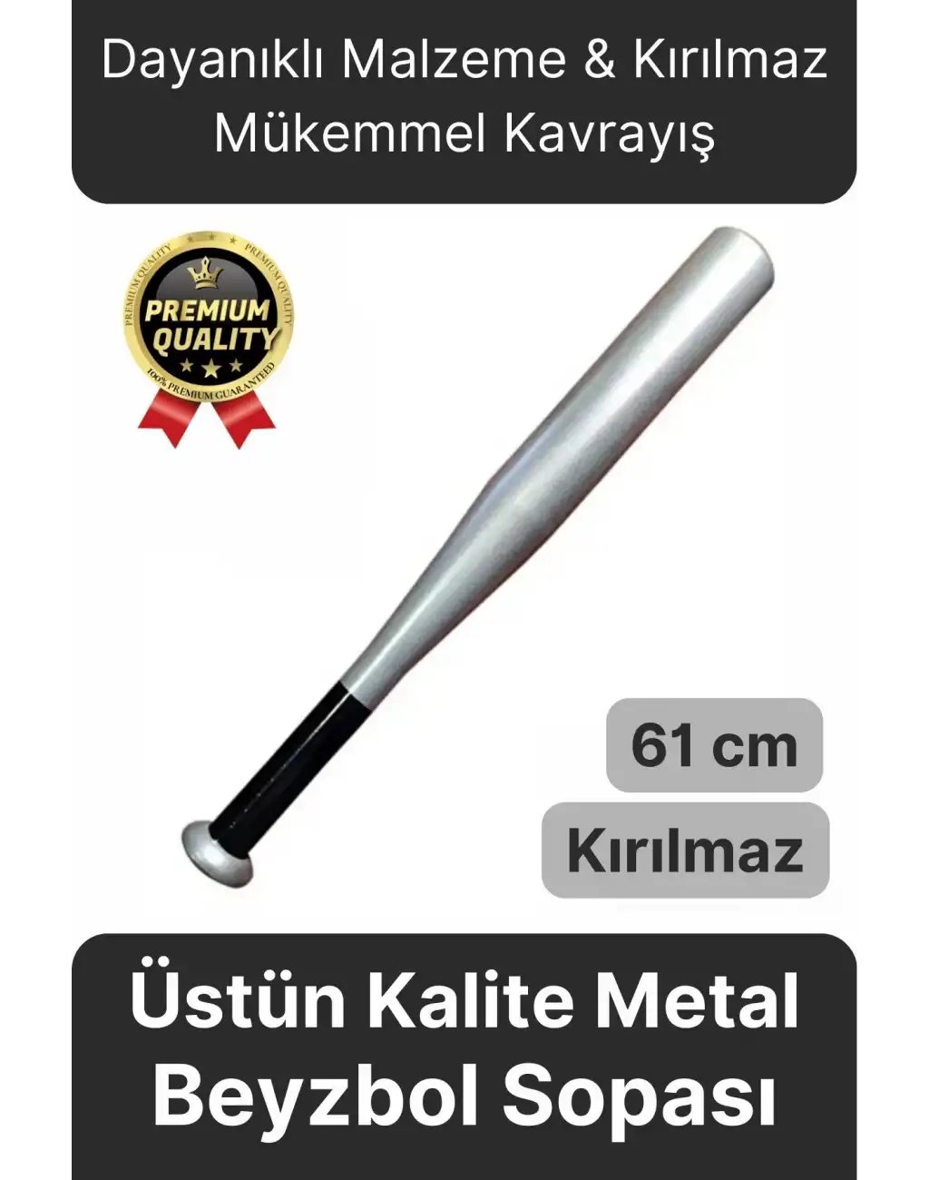 Özel Üretim Dayanıklı Malzeme Kırılmaz Mükemmel Kavrayış Metal Gri 61 Cm Baseboll Beyzbol Sopası