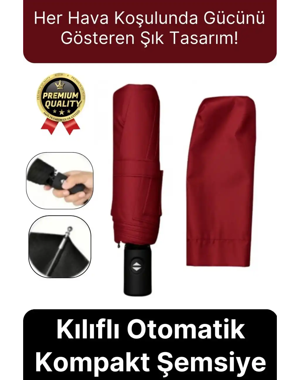 Özel Üretim Rüzgara Dayanıklı Su Geçirmez Konforlu Sağlam 8 Telli Kılıflı Otomatik Kompakt Şemsiye