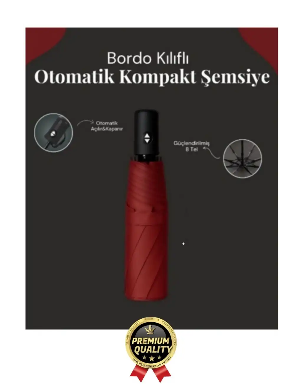 Özel Üretim Rüzgara Dayanıklı Su Geçirmez Konforlu Sağlam 8 Telli Kılıflı Otomatik Kompakt Şemsiye