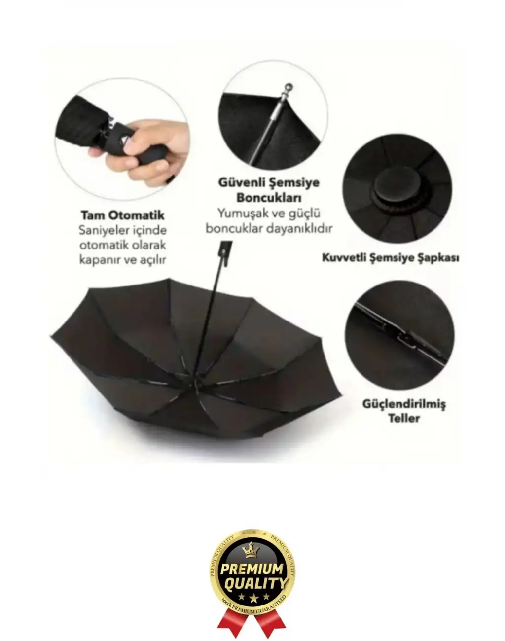 Özel Üretim Rüzgara Dayanıklı Su Geçirmez Konforlu Sağlam 8 Telli Kılıflı Otomatik Kompakt Şemsiye