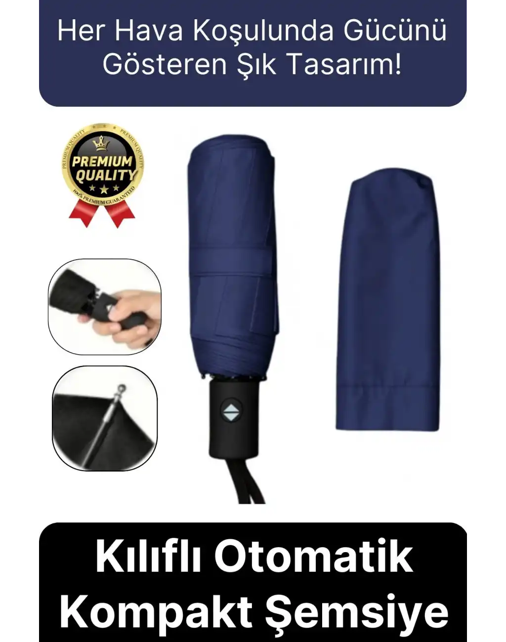 Özel Üretim Rüzgara Dayanıklı Su Geçirmez Konforlu Sağlam 8 Telli Kılıflı Otomatik Kompakt Şemsiye