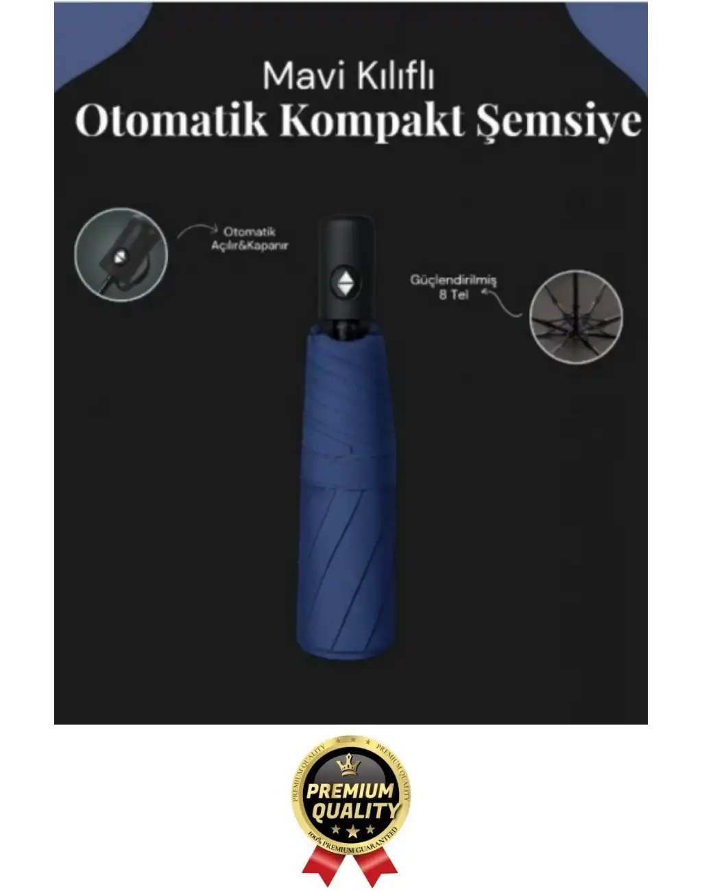 Özel Üretim Rüzgara Dayanıklı Su Geçirmez Konforlu Sağlam 8 Telli Kılıflı Otomatik Kompakt Şemsiye