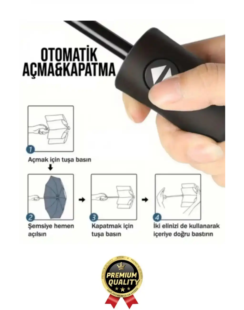 Özel Üretim Rüzgara Dayanıklı Su Geçirmez Konforlu Sağlam 8 Telli Kılıflı Otomatik Kompakt Şemsiye