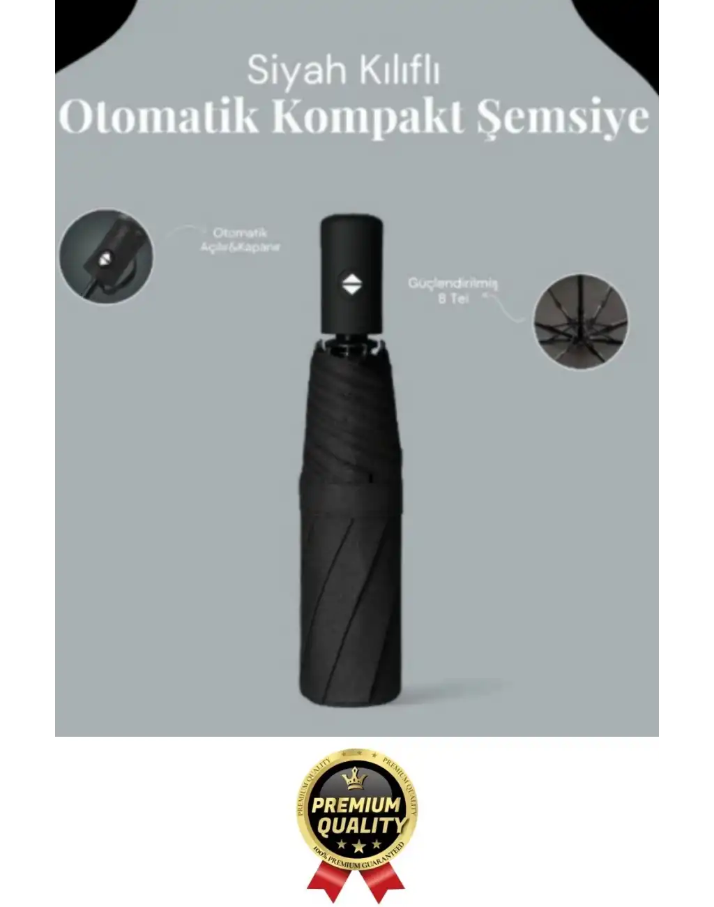 Özel Üretim Rüzgara Dayanıklı Su Geçirmez Konforlu Sağlam 8 Telli Kılıflı Otomatik Kompakt Şemsiye