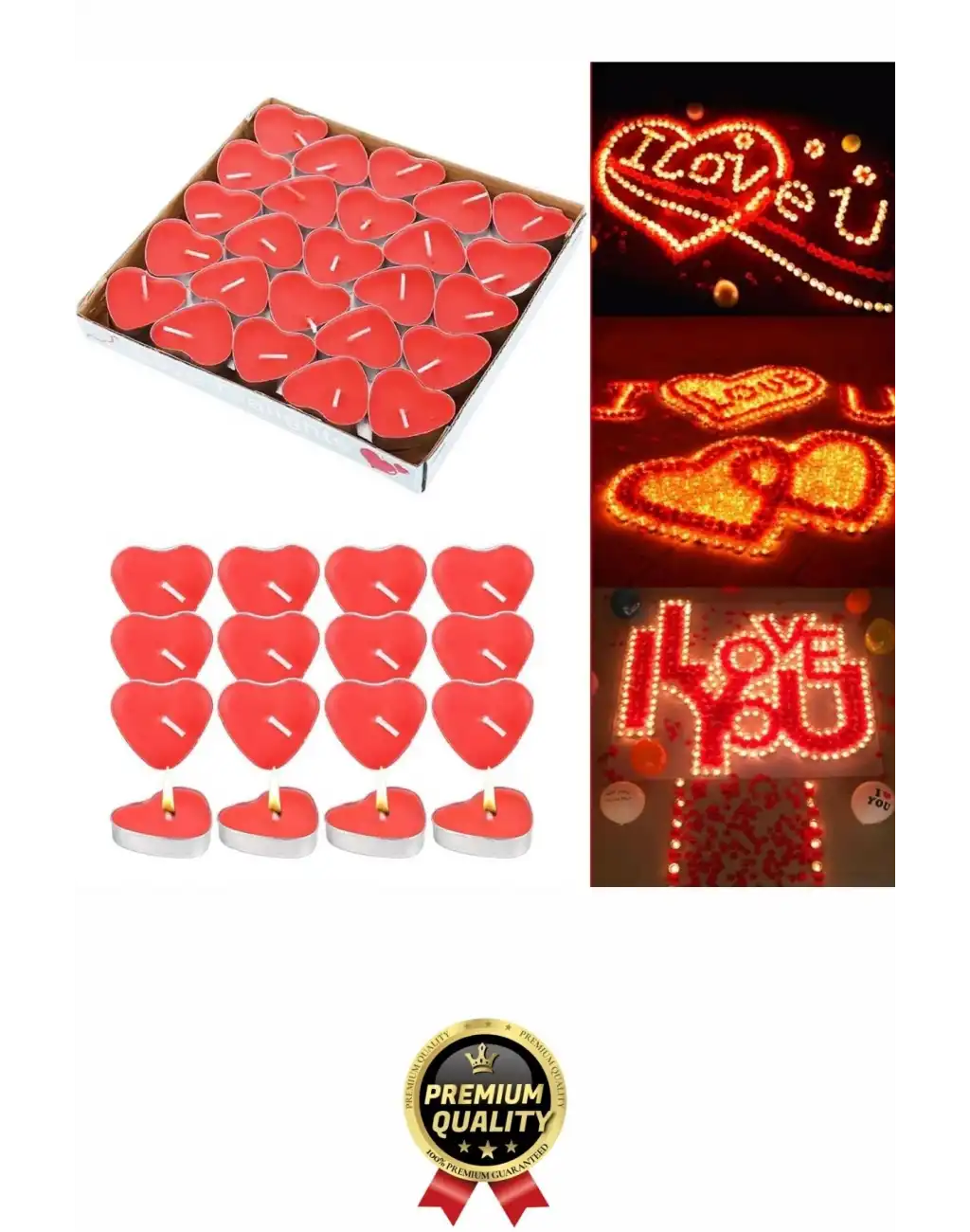 Özel Gün Sevgili Romantik 14 Şubat Dekoratif Süsleme Organizasyon Kırmızı Kalpli Tealight Mum 50Adet