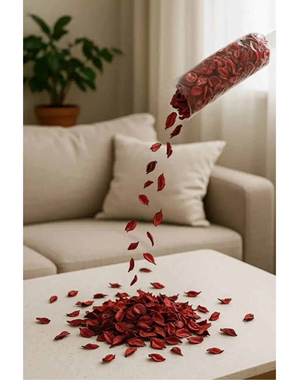 Özel Tasarım Sevgili Dekoratif Hediye Süs Dekor Romantik Kokulu Kırmızı Gül Kurusu Yaprağı 100 Gr