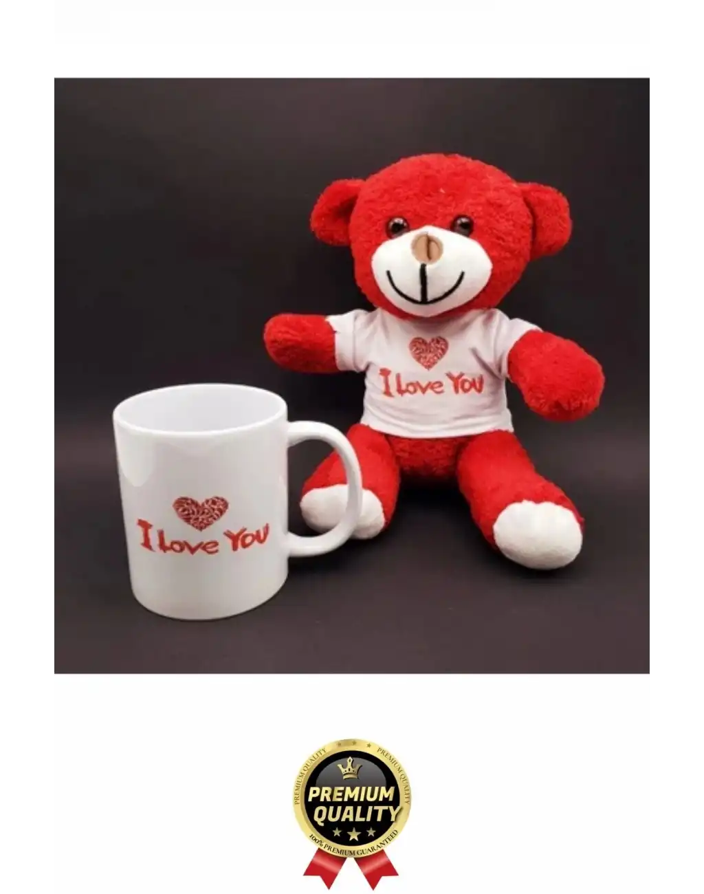 Özel Tasarım Sevimli Romantik Hediye Gift Sevgili I Love You Baskılı Kupa Ve Kırmızı Ayıcık Seti