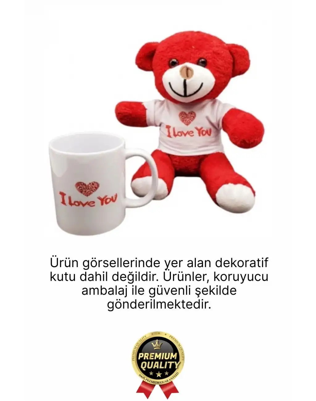 Özel Tasarım Sevimli Romantik Hediye Gift Sevgili I Love You Baskılı Kupa Ve Kırmızı Ayıcık Seti