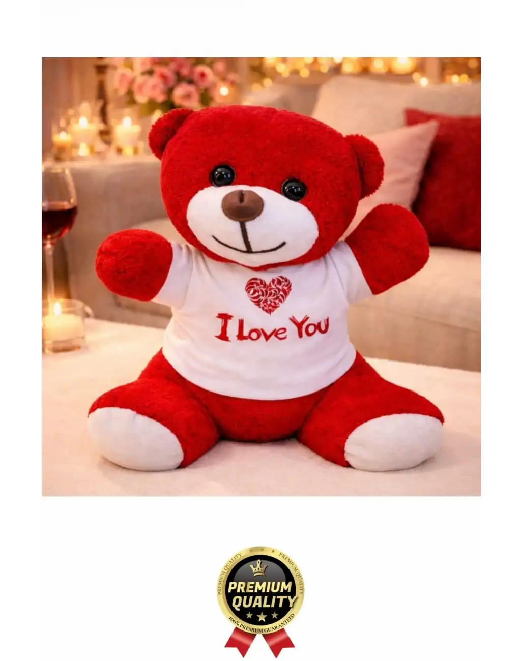 Özel Tasarım Sevimli Romantik Hediye Gift Sevgili I Love You Baskılı Kupa Ve Kırmızı Ayıcık Seti