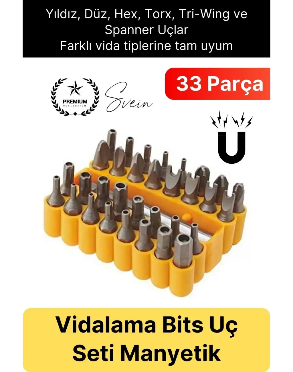 #Bitsuç Premium 33 Parça Kutulu Yıldız Düz Sağlam Dayanıklı Mıknatıslı Şarjlı Vidalama Bits Uç Seti