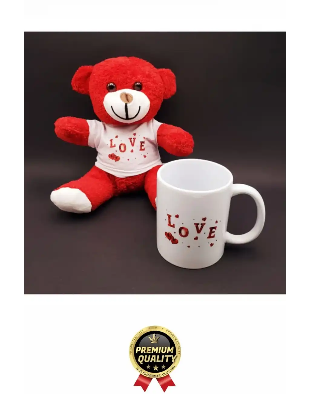 Özel Tasarım Romantik Sevimli Hediye Sevgili Aşk Love Tasarımlı Kupa Bardak Ve Kırmızı Ayıcık Seti