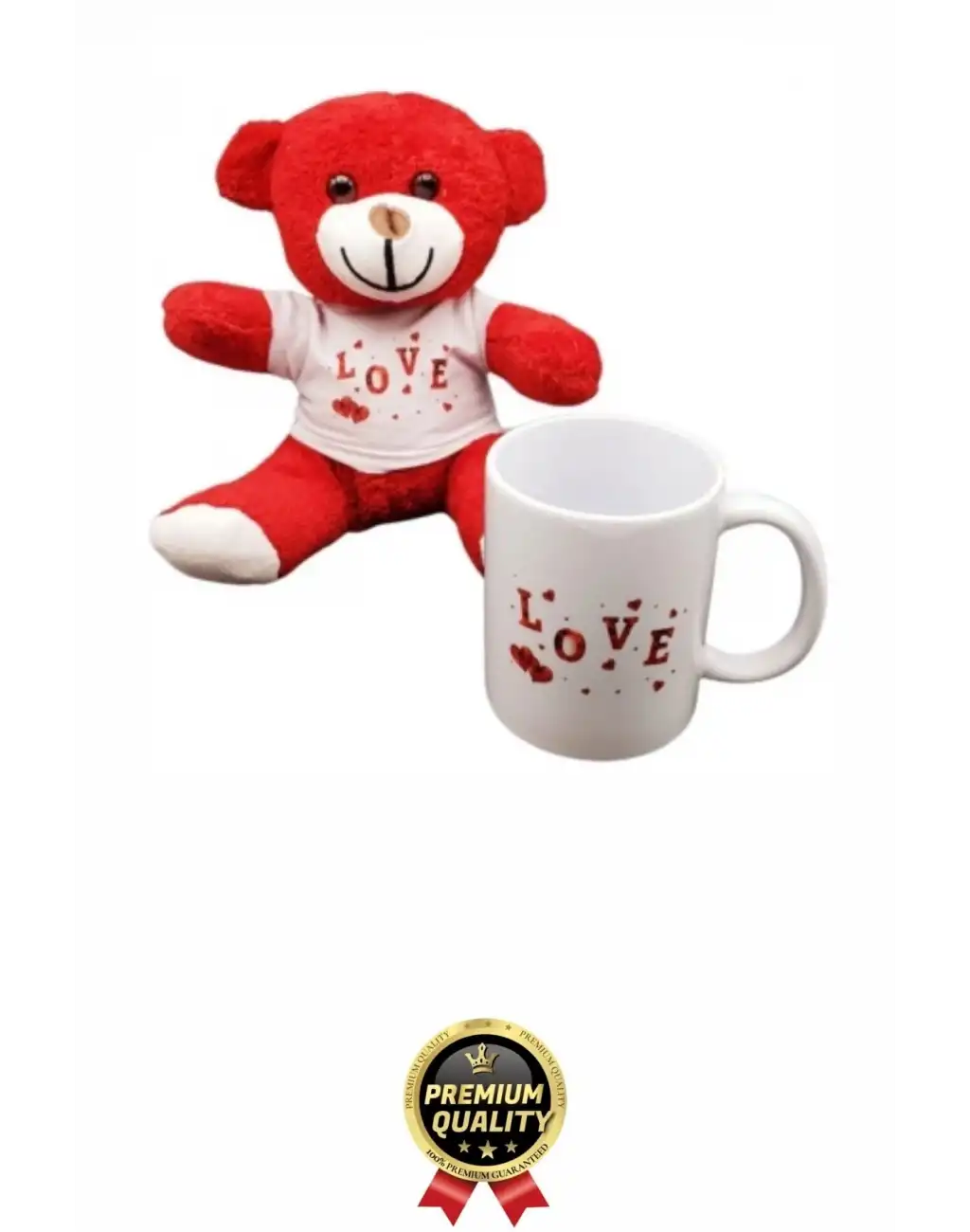 Özel Tasarım Romantik Sevimli Hediye Sevgili Aşk Love Tasarımlı Kupa Bardak Ve Kırmızı Ayıcık Seti