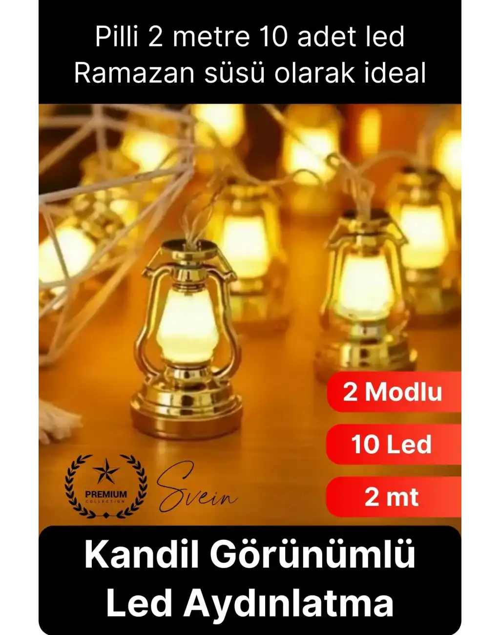 #led Ramazan Temalı Şık Dekoratif Led Lamba Süsleme Pilli 2 Metre 10 LED Kandil Motifli Manevi Huzur