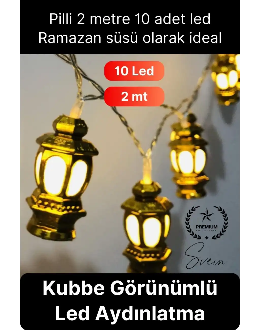 #Aydınlatma Kubbe Temalı Şık Dekoratif Led Lamba Süsleme Pilli 2 Metre 10 Kandil Motifli Manevi