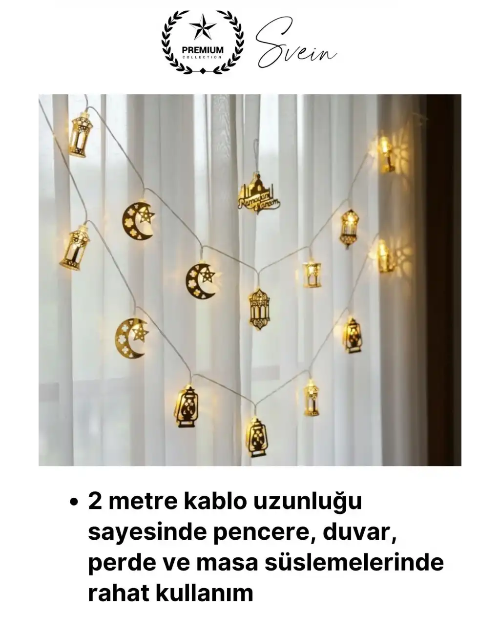 #LedIşık Gold Metal Ramazan Ayı Özel Seri Aydınlatma Karışık Motifli Şık 2 Metre 10 Led Günışığı