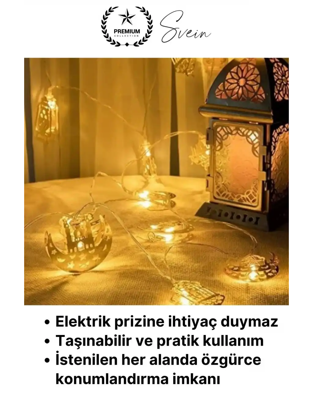 #LedIşık Gold Metal Ramazan Ayı Özel Seri Aydınlatma Karışık Motifli Şık 2 Metre 10 Led Günışığı