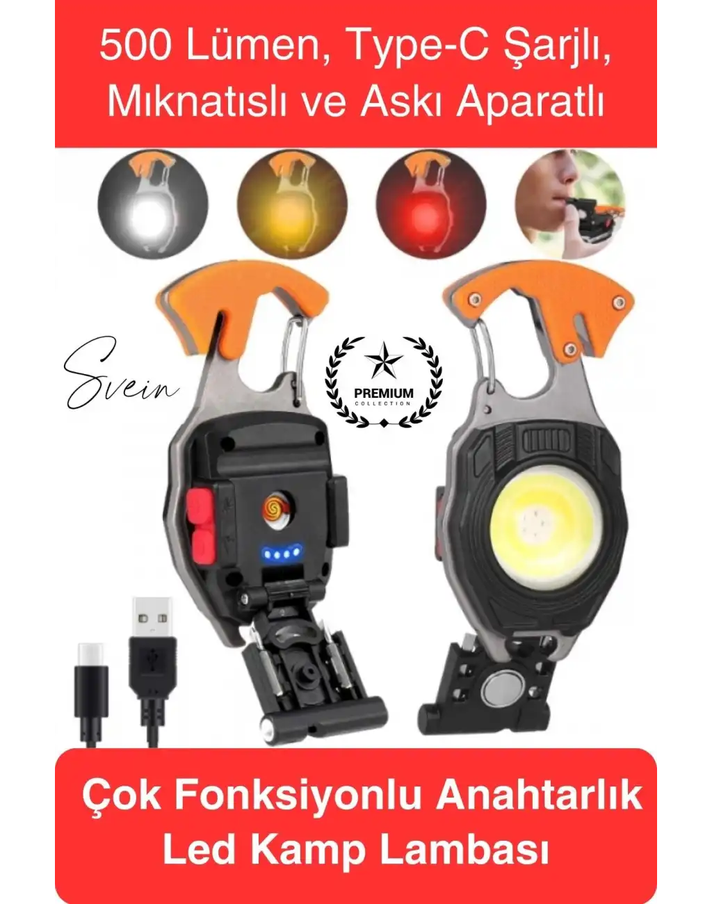 #LedLamba 500 Lümen Çok Fonksiyonlu Anahtarlık Kamp Lambası Type-C Mıknatıslı Hafif Outdoor Şarjlı