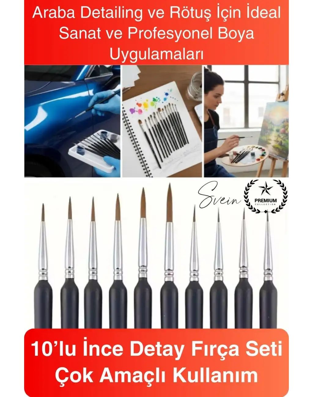 #Fırça 10lu İnce Detay Fırça Seti Rötuş Araba Detailing Hobi Temizlik Maket Boyama Seti Profesyonel