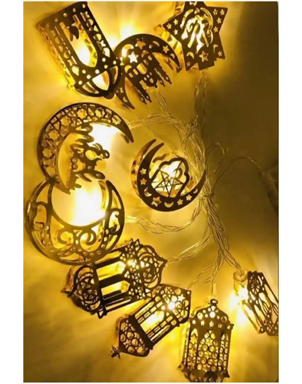 #RamazanLed Estetik Tasarım Süsleme Dekoratif Gold Metal Karışık Figürlü Aydınlatma LED Işık 2 Metre