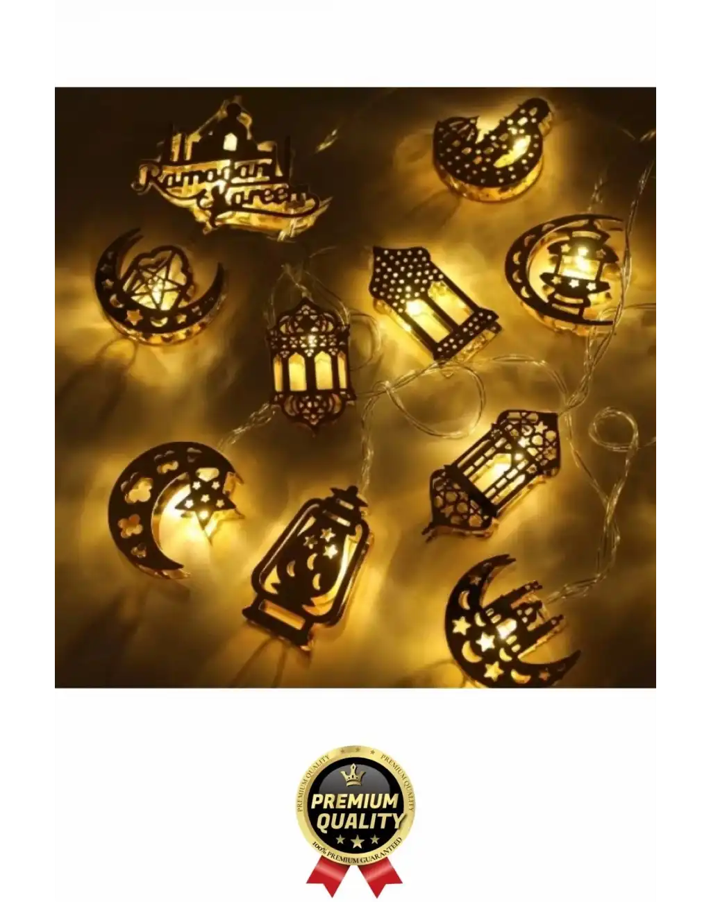 #RamazanLed Estetik Tasarım Süsleme Dekoratif Gold Metal Karışık Figürlü Aydınlatma LED Işık 2 Metre