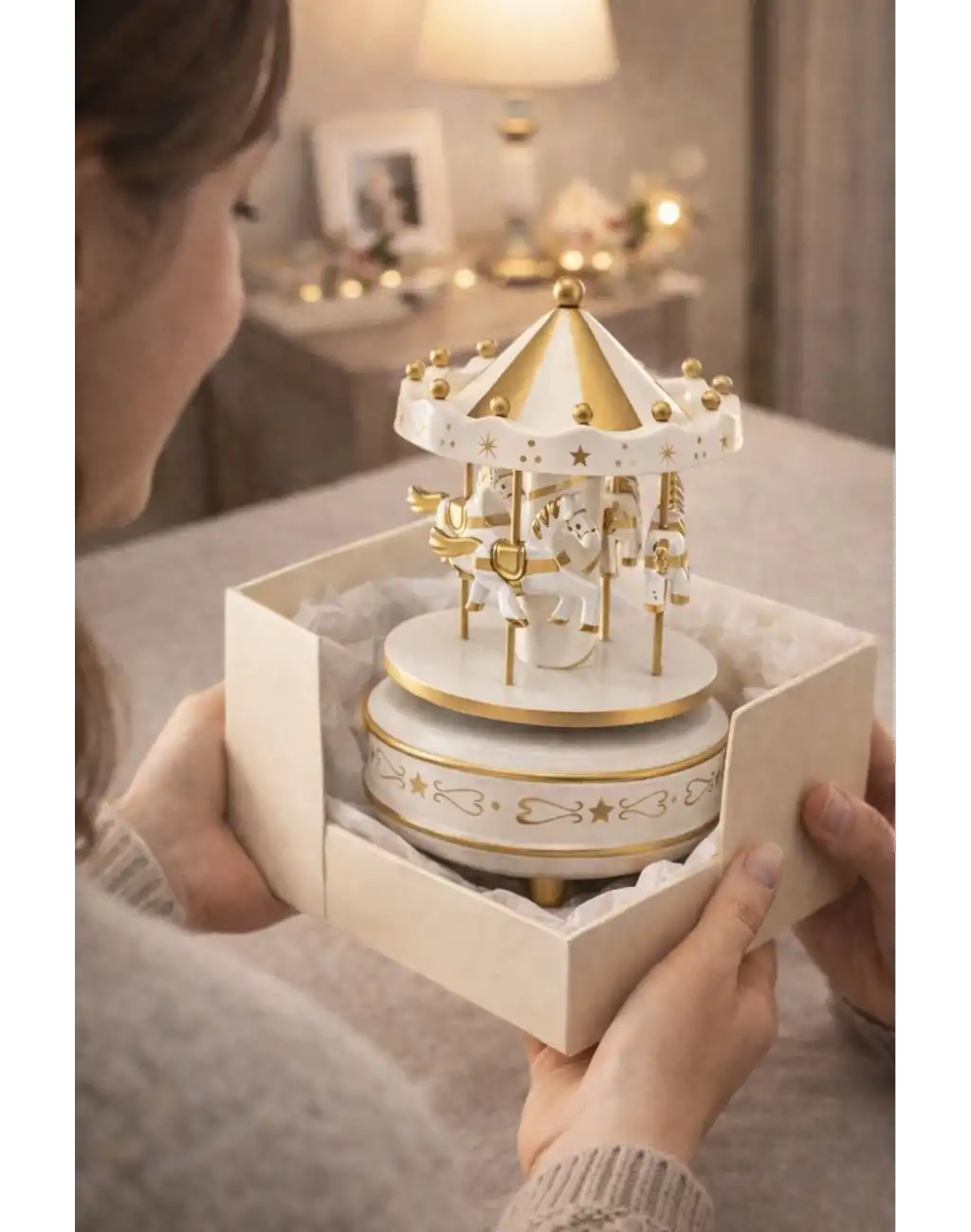 #MüzikKutusu Atlı Karınca Gold Beyaz Nostaljik Hediye Dekoratif Kurmalı Retro Mekanizma Müzik Kutusu