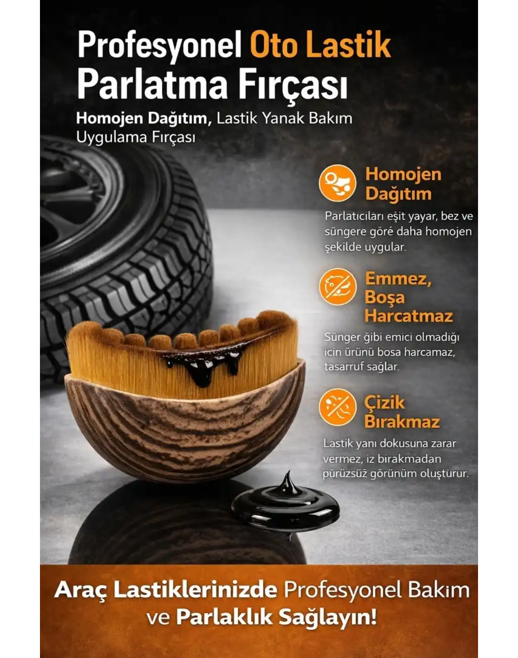 #OtoFırça Profesyonel Detay Homojen Dağıtım Çizik Bırakmaz Araç Oto Lastik Yanı Parlatma Fırçası