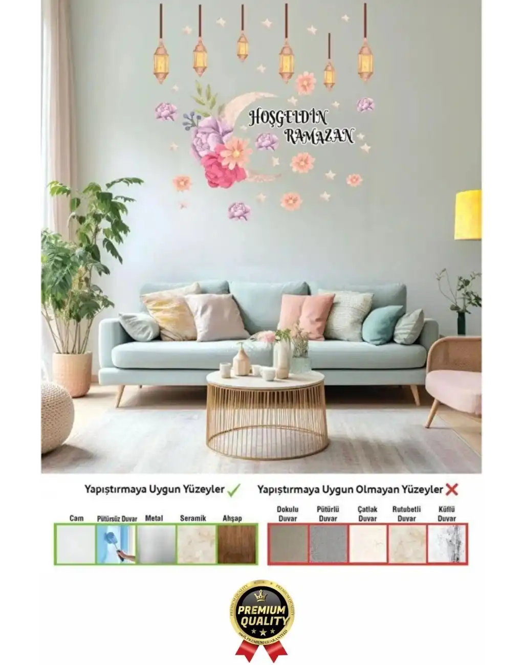 #RamazanSticker Dekoratif Yapıştırılabilir Çıkarılabilir Hoşgeldin Ramazan Motifli Duvar Sticker