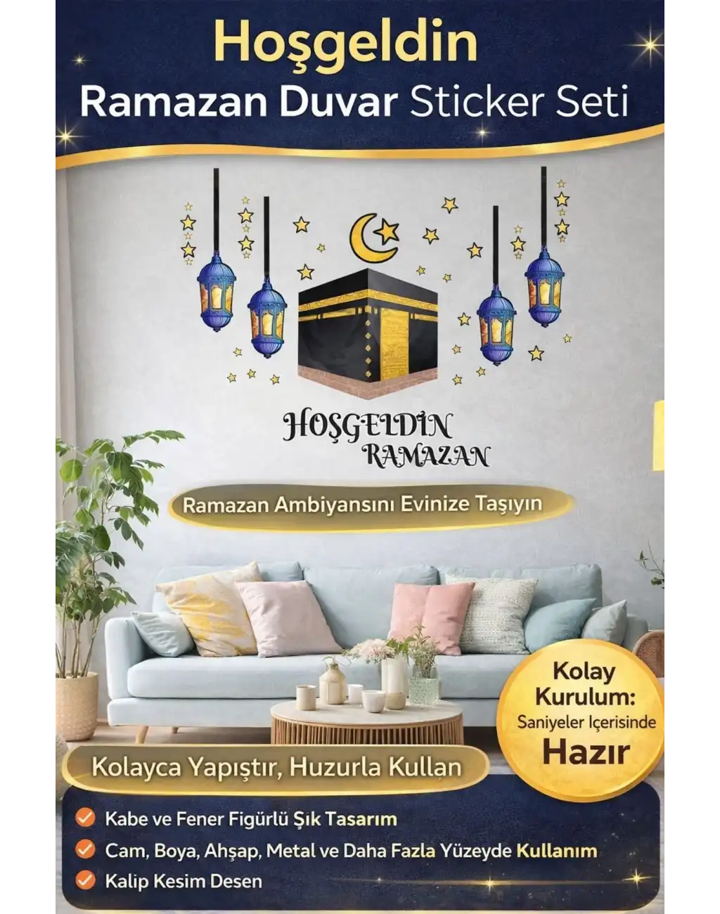 #RamazanSticker Dekoratif Yapıştırılabilir Çıkarılabilir Hoşgeldin Ramazan Motifli Duvar Sticker