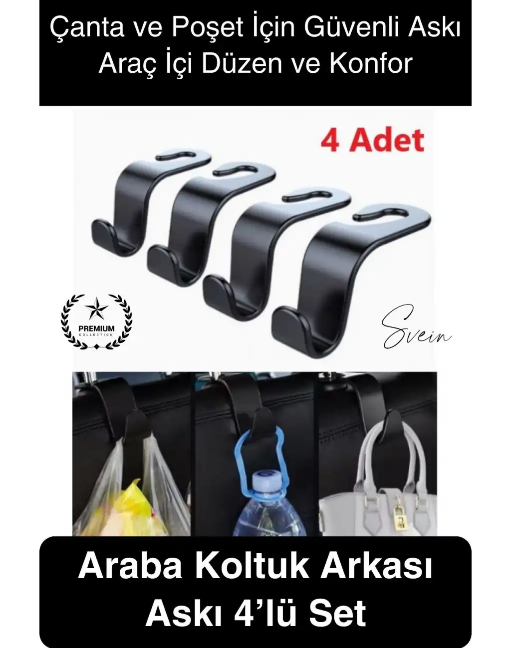#Askı Araba Koltuk Arkası Askı Araç İçi Organizer 4’lü Set Çanta Poşet Torba Asma Aparatı Plastik