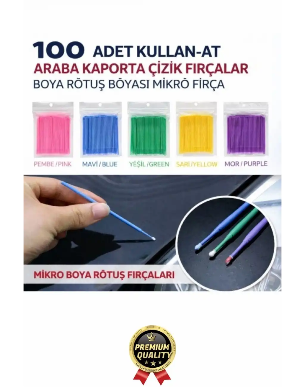 #RötuşBoya Araba Oto Kaporta Çizik Tek Kullanımlık Hassas Detaylı Uygulama Rötuş Fırçası Mini 100lü