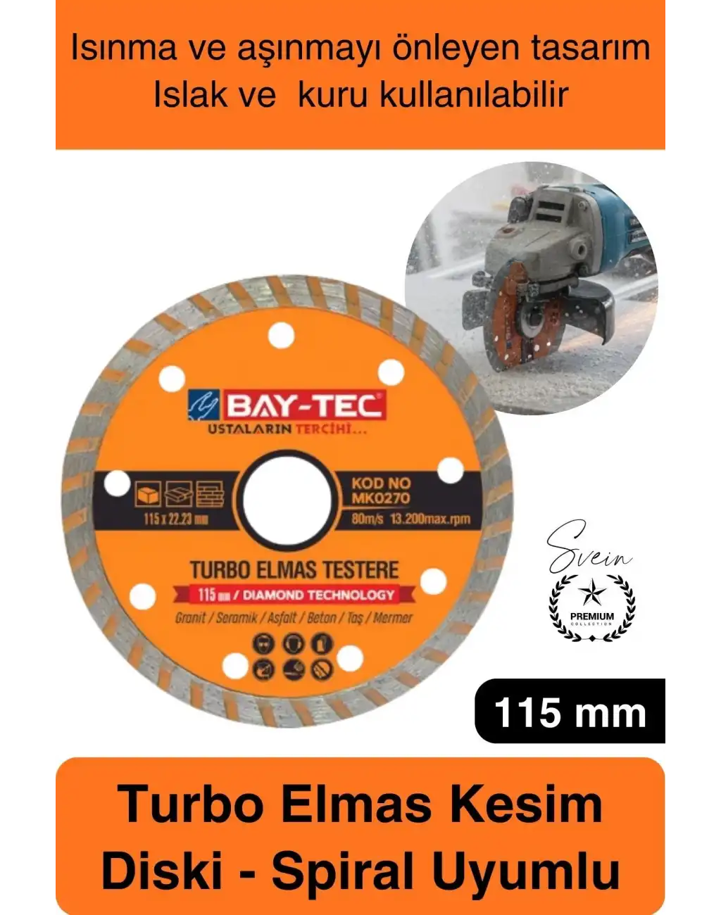 #ElmasTestere 115 mm Turbo Elmas Kesim Diski Spiral Uyumlu Beton Seramik Mermer Taş Granit Fayans