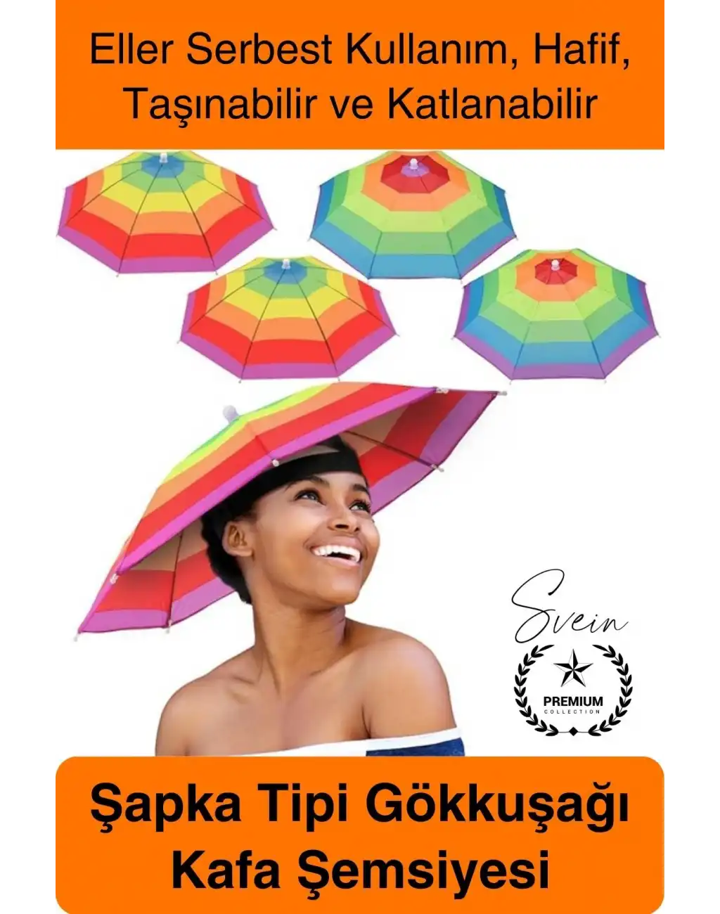 #Şemsiye Şapka Tipi Gökkuşağı Kafa Şemsiyesi Eller Serbest Şemsiye Güneş ve Yağmur Koruyucu Hafif