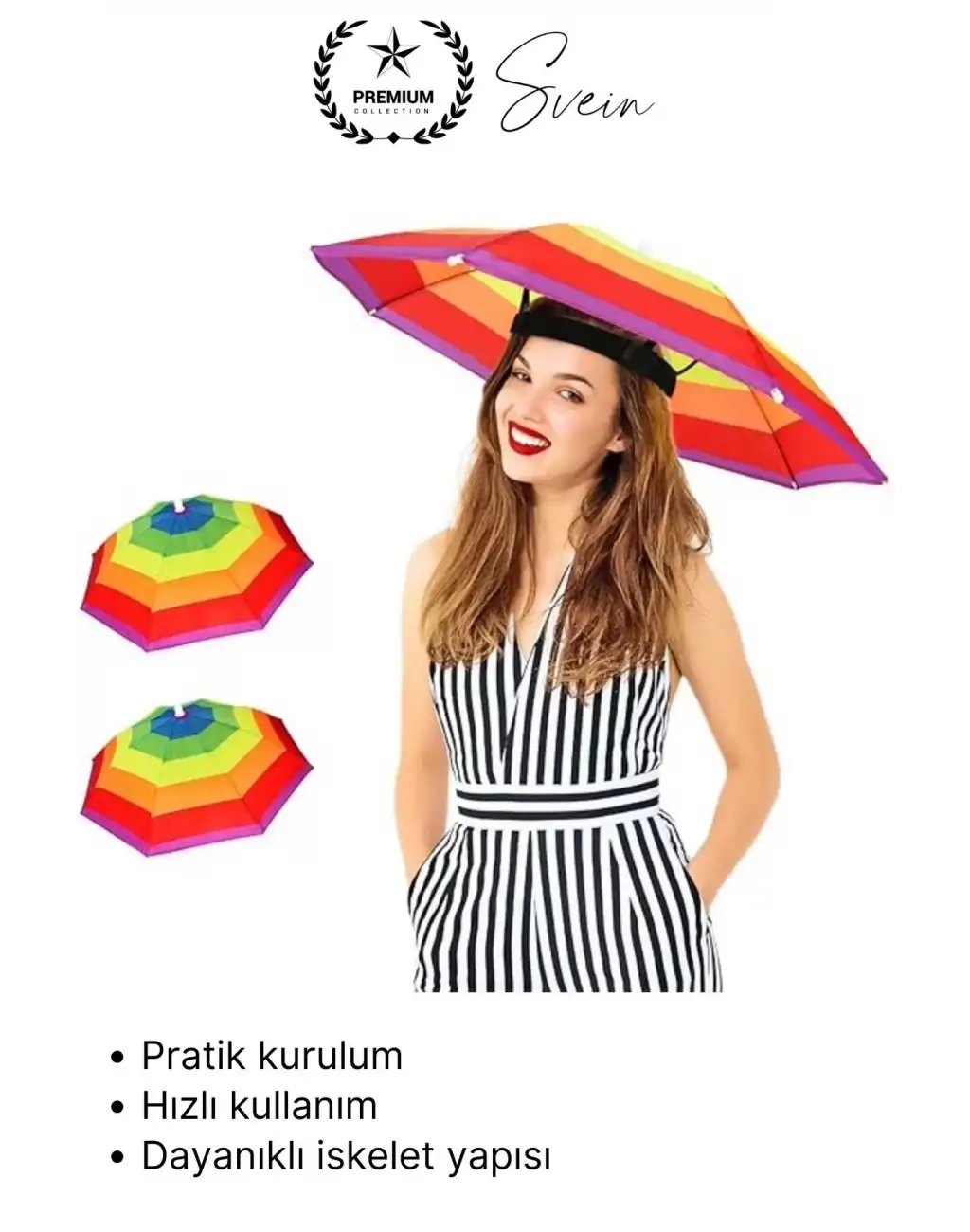 #Şemsiye Şapka Tipi Gökkuşağı Kafa Şemsiyesi Eller Serbest Şemsiye Güneş ve Yağmur Koruyucu Hafif